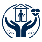 Icoon van handen die een woning en persoon ondersteunen als symbool voor gezinsvriendelijke chiropractische zorg