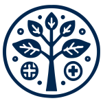 Icoon van boom met bladeren en medisch kruis als symbool voor natuurlijke gezondheid en welzijn