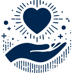 Icoon van hand die een hart omhooghoudt als symbool voor liefdevolle chiropractische zorg