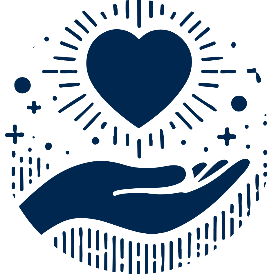 Icoon van hand die een hart omhooghoudt als symbool voor liefdevolle chiropractische zorg